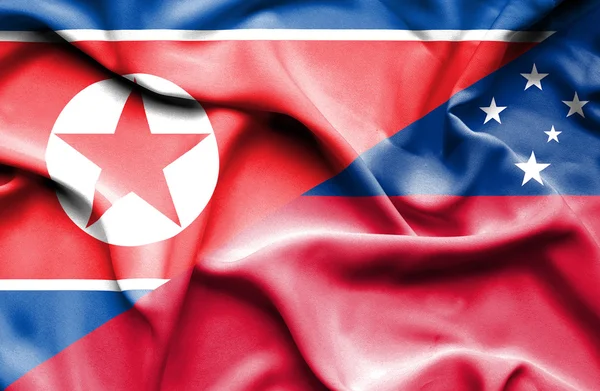 Bandera ondeante de Samoa y Corea del Norte — Foto de Stock