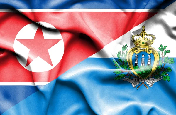 Bandiera sventolante di San Marino e Corea del Nord — Foto Stock