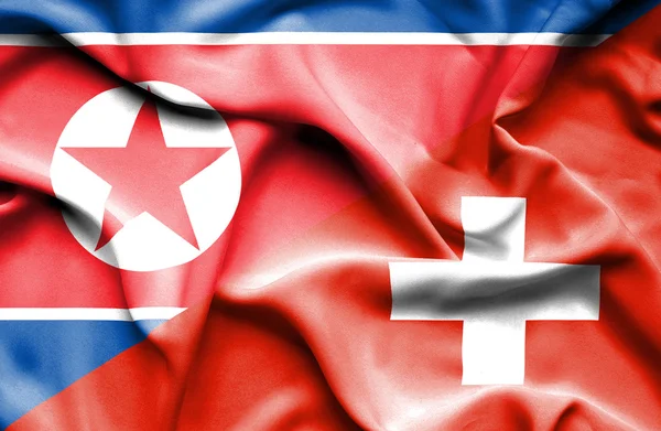 Bandeira da Suíça e da Coreia do Norte — Fotografia de Stock