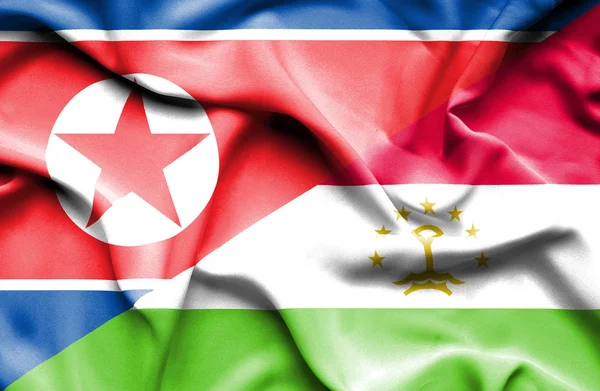 Flagge von Tadschikistan und Nordkorea schwenken — Stockfoto