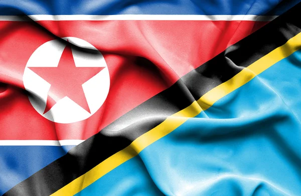 Flagge von Tansania und Nordkorea schwenken — Stockfoto