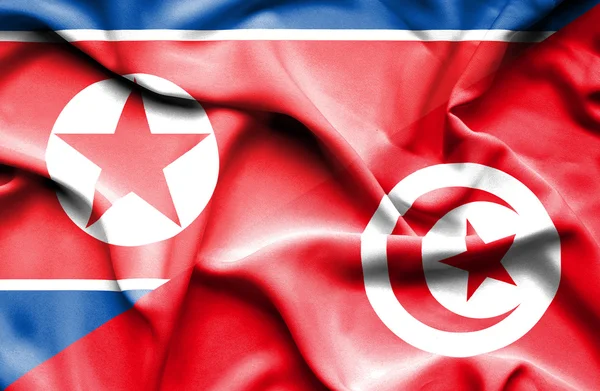 Bandera ondeante de Túnez y Corea del Norte — Foto de Stock