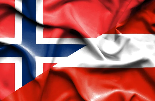 Waving flag of Austria and Norway — Stock Photo, Image