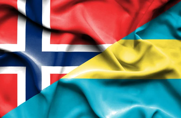 Waving flag of Bahamas and Norway — Stock Photo, Image
