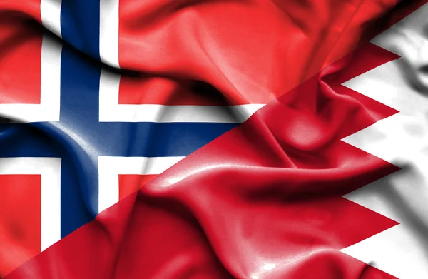 Bandera ondeante de Bahréin y Noruega — Foto de Stock