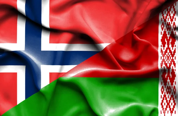 Bandeira ondulada da Bielorrússia e Noruega — Fotografia de Stock