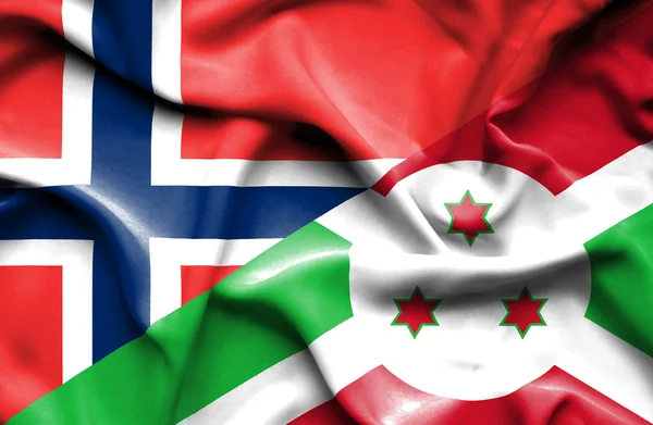 Waving flag of Burundi and Norway — Stock Photo, Image