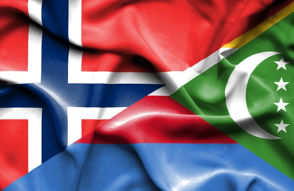 Bandera ondeante de Comoras y Noruega — Foto de Stock