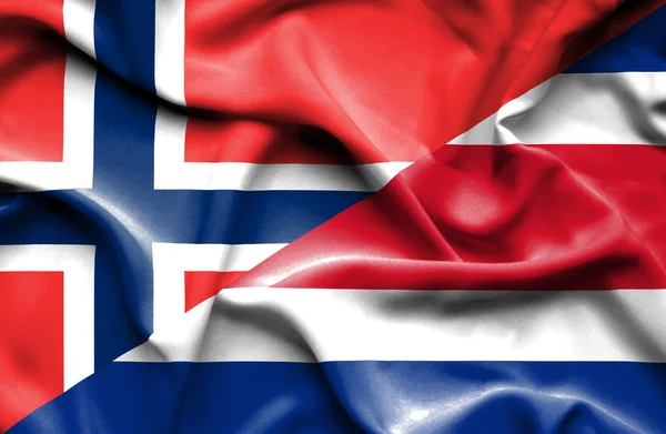 Waving flag of Costa Rica and Norway — Stock Photo, Image