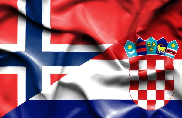 Wapperende vlag van Kroatië en Noorwegen — Stockfoto