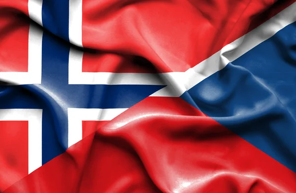 Waving flag of Czech Republic and Norway — Stock Photo, Image