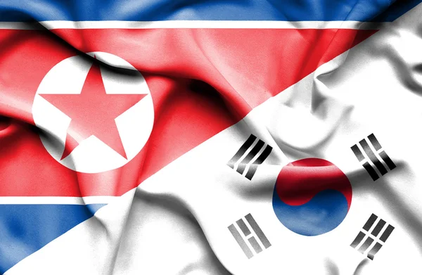 Wapperende vlag van Zuid-korea en Noord-korea — Stockfoto