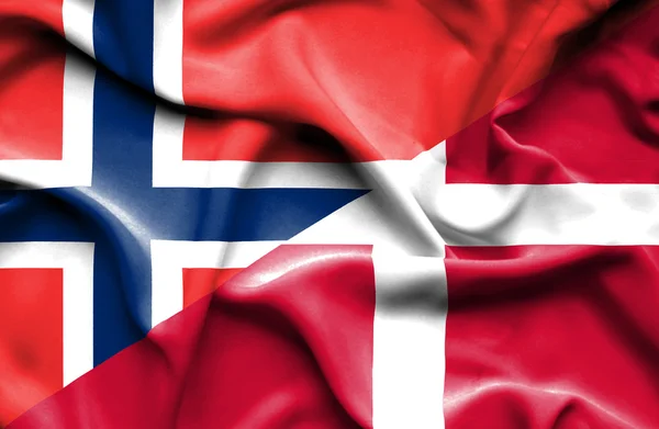 Viftande flagga Danmark och Norge — Stockfoto