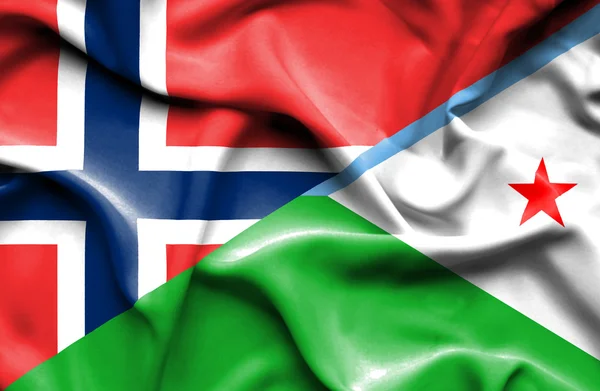 Waving flag of Dijbouti and Norway — Stock Photo, Image