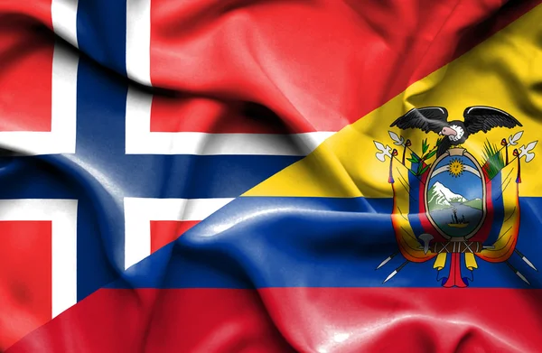 Bandera ondeante de Ecuador y Noruega — Foto de Stock