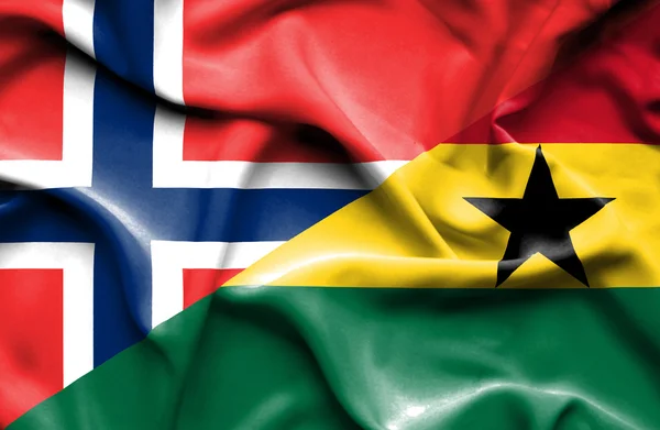 Bandeira acenando de Gana e Noruega — Fotografia de Stock