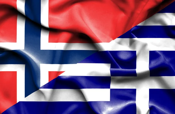 Waving flag of Greece and Norway — Stock Photo, Image