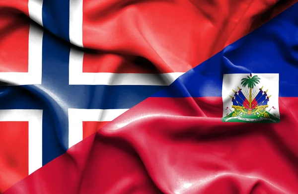 Waving flag of Haiti and Norway — Stock Photo, Image