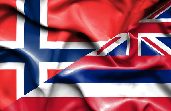 Bandera ondeante de Hawaii y Noruega — Foto de Stock