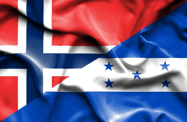 Bandiera sventolante di Honduras e Norvegia — Foto Stock