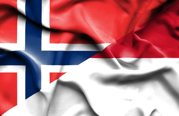 Wapperende vlag van Indonesië en Noorwegen — Stockfoto