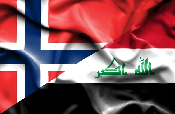 Bandeira ondulada do Iraque e da Noruega — Fotografia de Stock