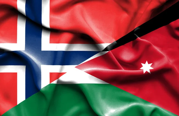 Bandiera sventolante di Giordania e Norvegia — Foto Stock