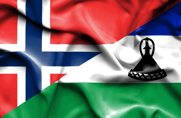 Sventolando bandiera del Lesotho e della Norvegia — Foto Stock