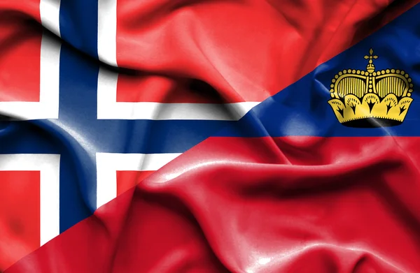 Bandera ondeante de Lichtenstein y Noruega — Foto de Stock