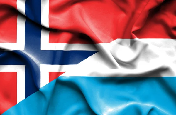 Waving flag of Luxembourg and Norway — Stock Photo, Image