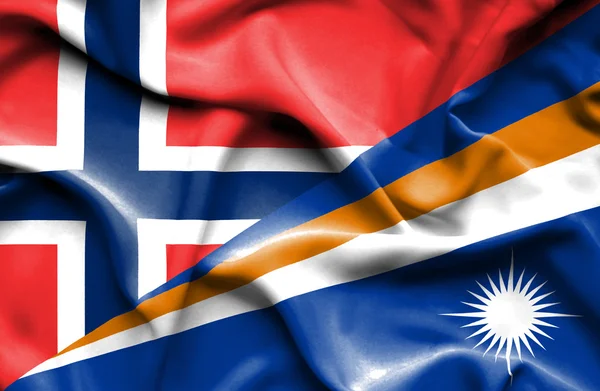 Bandera ondeante de Islas Marshall y Noruega —  Fotos de Stock