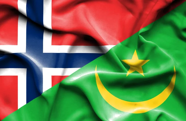 Bandiera sventolante di Mauritania e Norvegia — Foto Stock