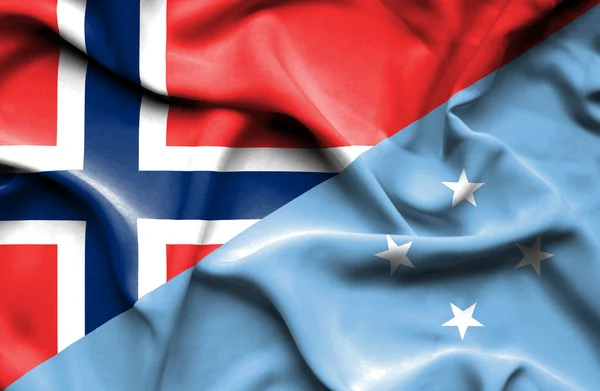Wapperende vlag van Micronesia, Federale Staten en Noorwegen — Stockfoto