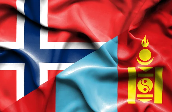 Machać flaga Mongolii i Norwegia — Zdjęcie stockowe