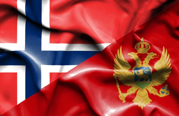 黑山和挪威那飘扬的旗帜 — 图库照片