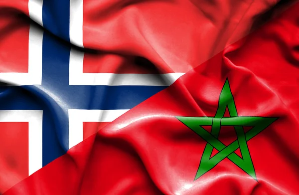 Bandera ondeante de Marruecos y Noruega — Foto de Stock