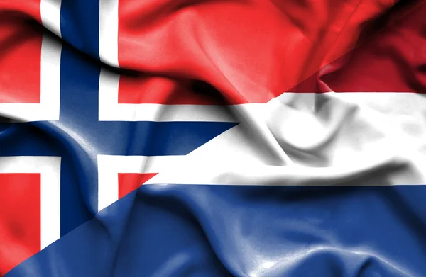 Waving flag of Netherlands and Norway — Stock Photo, Image