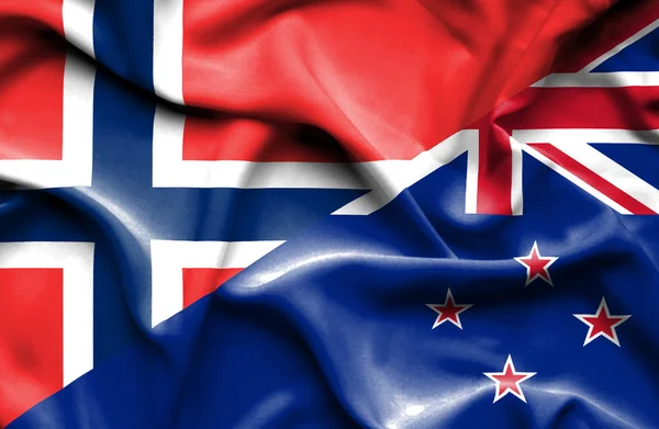 Waving flag of New Zealand and Norway — Stock Photo, Image