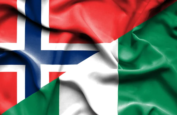 Waving flag of Nigeria and Norway — Stock Photo, Image