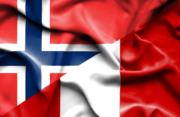 Bandera ondeante de Perú y Noruega — Foto de Stock