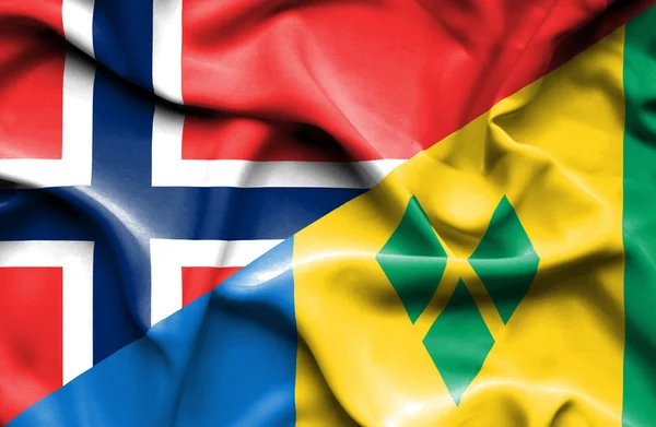 Saint vincent ve Grenadinler ve Norveç bayrağı sallayarak — Stok fotoğraf