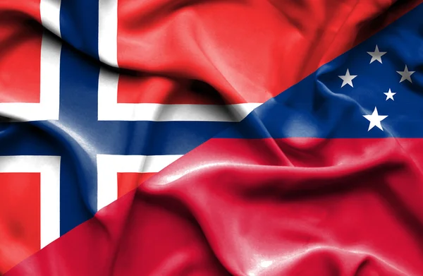 Wapperende vlag van samoa en Noorwegen — Stockfoto