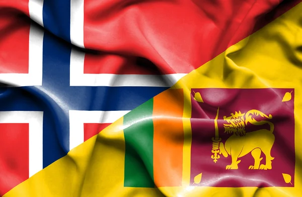 Vlající vlajka Srí Lanky a Norska — Stock fotografie