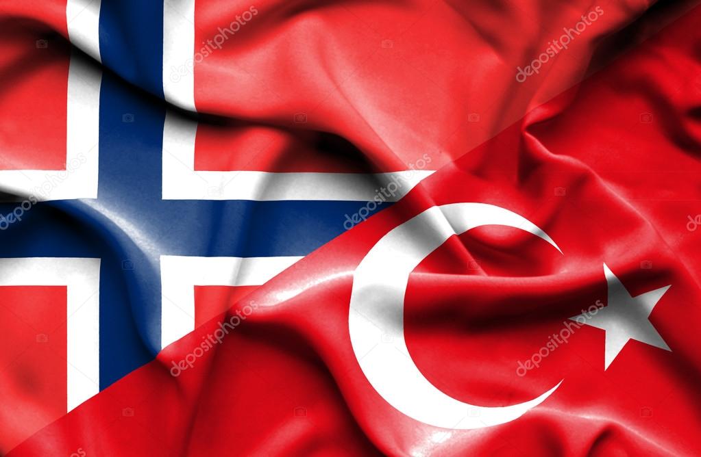 Waving flag of Turkey and Norway