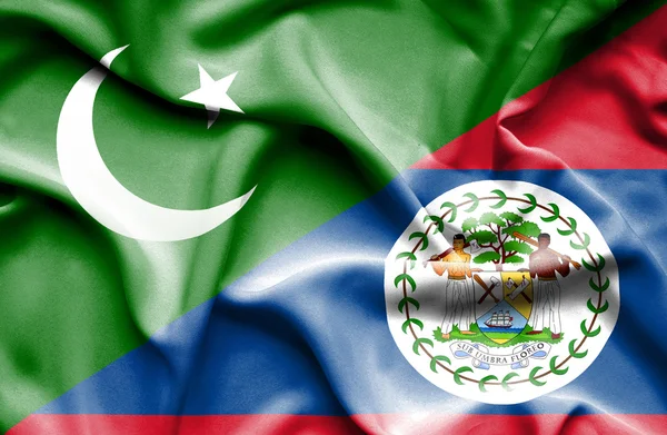 Waving flag of Belize and Pakistan — Stock Photo, Image