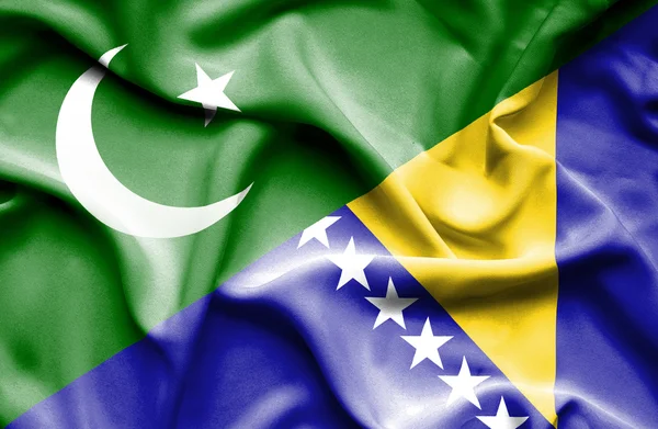 Bandera ondeante de Bosnia y Herzegovina y Pakistán — Foto de Stock