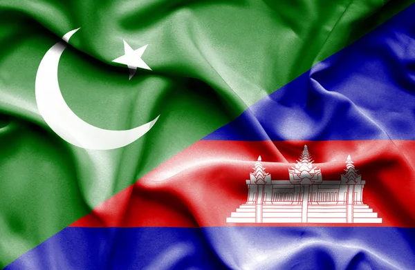 Waving flag of Cambodia and Pakistan — Stock Photo, Image