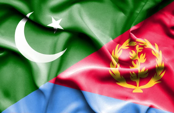 Waving flag of Eritrea and Pakistan — Stock Photo, Image