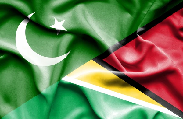 Mávání vlajkou Guyany a Pákistánu — Stock fotografie