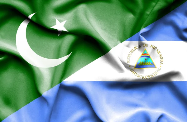 Waving flag of Nicaragua and Pakistan — Stock Photo, Image